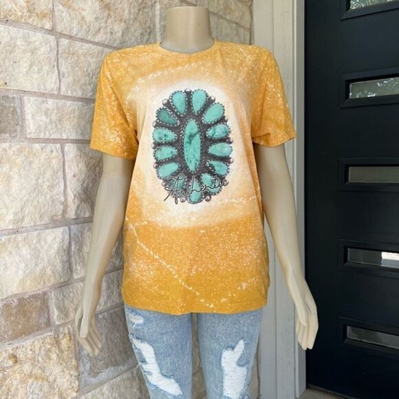 Women's Western Squash Blossom Bleached/Distressed Graphic Tee Size Large - Picture 2 of 9